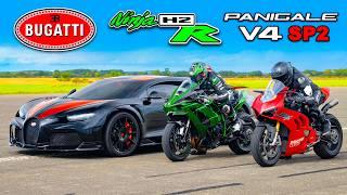 Bugatti Chiron SS v Kawasaki H2R v Ducati Panigale SP2: DRAG RACE