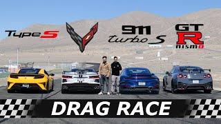 Acura NSX Type S vs C8 Corvette vs 911 Turbo S vs Nissan GT-R NISMO // DRAG & ROLL RACE