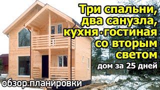 Проект дома со вторым светом. Дом в полтора этажа с 3 спальнями, кухней-гостиной, 2 санузла