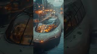 a sleek electric catamaran with solar-wing sails