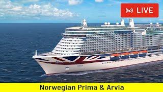 SHIPS TV - Norwegian Prima & P&O Arvia Cruse Shps Depart Port of Southampton (LIVE)