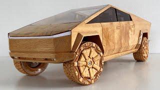 Wood Carving - Tesla Cybertruck (Tesla Truck) - Woodworking Art