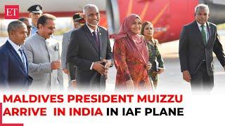 Maldives President Mohamed Muizzu and First Lady arrive in India in Indian Air Force plane