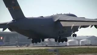 Rare! USAF C-17 Globemaster HARD LANDING at LAX!