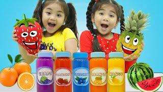 Suri & Annie Pretend Play Making Fruit Juices and Yummy Drinks with Kids Food Toys