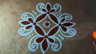 Maasi madham simple padi kolamdesign3*1 easy flowers rangoli kolam Pandaga muggulu