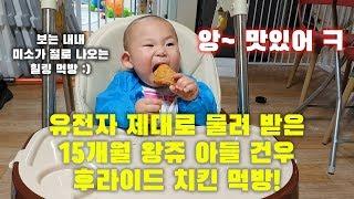 유전자 제대로 물려받은 왕쥬 아들 후라이드 치킨 먹방 (Baby's fried chicken mukbang)