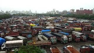 MUMBAI TIMES: Navi Mumbai: Trucks parked at APMC truck terminal a strike called by the transport.