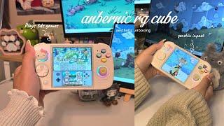 anbernic rg cube aesthetic unboxing | playing genshin, cozy & retro games on an android handheld