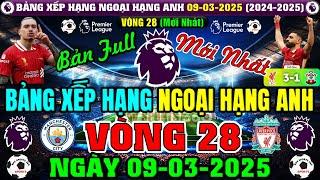 BẢNG XẾP HẠNG NGOẠI HẠNG ANH 2024/2025 MỚI NHẤT VÒNG 28, NGÀY 9/3/2025 | LIV 70 ĐIỂM (BẢN FULL NHẤT)