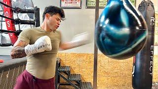 RYAN GARCIA TRAINING FOR ROLLY ROMERO DESTROYS THE HEAVY BAG WITH EDDY REYNOSO