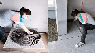 Young girl with great tiling skills - ultimate tiling skills | PART 48