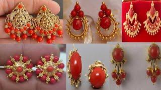 Gold and coral earrings design||coral earrings #coral #earring #goldearrings2023 #goldearringsdesign