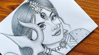 How to draw maa durga face pencil sketch for beginners | Navaratri special maa durga drawing