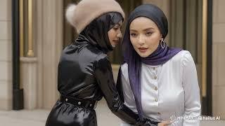 This black leather blouse and this white leather abaya are beautiful with winter fur hood