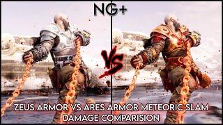 ZEUS ARMOR VS ARES ARMOR METEORIC SLAM DAMAGE COMPARISON | GOD OF WAR RAGNAROK NG+