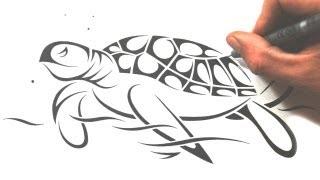 How to Draw a Sea Turtle - Tribal Tattoo Design Style