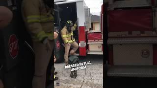 Dad returns home from the army in a fire truck ️