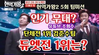 현역가왕2 5회 팀미션 인기 무대는? 단체전 1위 김준수팀, 듀엣전 1위는? 나태주 김준수 진해성 에녹 황민호 환희 신유