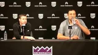 Sacramento Kings (NBA). Vlade Divac and Coach Dave Joerger speak with media. 2017 04 13