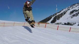 Tom Cat rides a snowskate for the first time