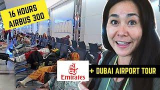 EMIRATES AIRLINES REVIEW: 16 HRS IN ECONOMY AIRBUS 300 + DUBAI Airport tour