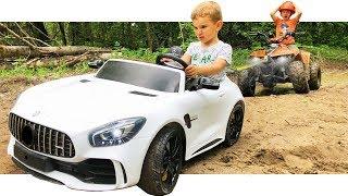 Baby biker Super lev Stuck in the mud Gleb help on Power wheels white Car