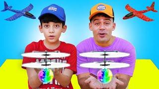 Jason plays with airplane and drone toys challenge