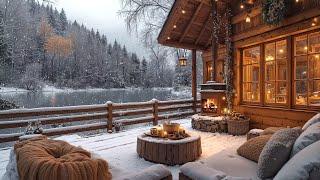 Cozy Winter Porch Ambience with Relaxing Jazz Instrumental Music ️ Smooth Jazz for Studying, Unwind