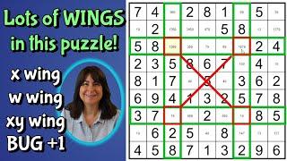 Solve a HARD Level Sudoku the EASY way! X wing, W wing, XY wing, and even a BUG +1