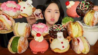 CHRISTMAS DESSERT MILK CREAM DONUT ASMR EATING SOUNDS MUKBANG