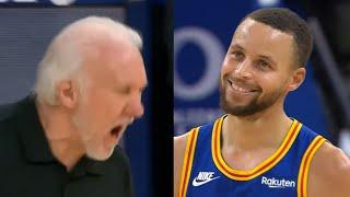 Stephen Curry can't help but laugh at making Coach Pop furious with logo buzzer beater 3 