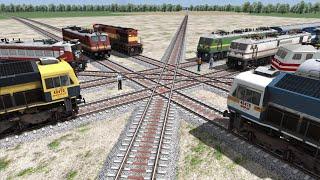 Seven Trains Crossing each other at Diamond Crossing :- Forked Railroad Cross :-- Train simulator