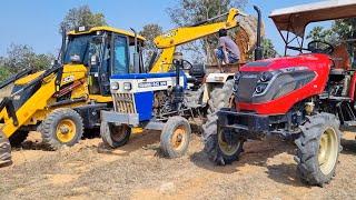 Jcb 3dx Eco Backhoe Loader Machine Loading Red Mud In Mahindra and Swaraj Tractor | Jcb and Tractor