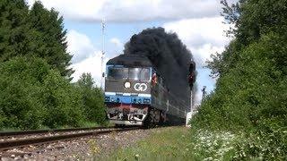 Много дыма: Тепловоз ТЭП70-0236 нa ст. Лелле / Extreme smoke: TEP70-0236 leaving Lelle station