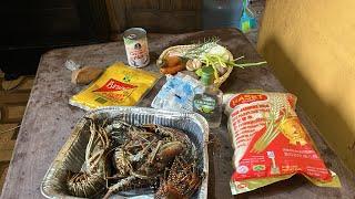 Cooking my dinner curry lobster rice, and peas vegetable ￼￼￼