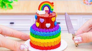 Miniature Rainbow Chocolate Cake Decorating | How To Make Miniature Buttercream Chocolate Cake