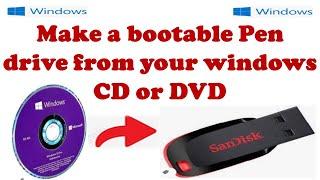 make a bootable USB drive from your windows CD/DVD.