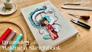 ASMR + Making a Sketchbook and Emroidery ️ No Music