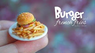 Miniature burger with french fries, onion and tomatoes  Polymer clay tutorial