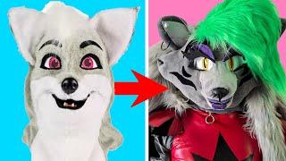 Transforming Spirit Halloween Furry Mask to Roxanne Wolf!