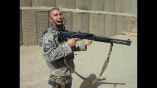 Sailor rocking a semi-automatic Benelli M4 tactical shotgun in Afghanistan