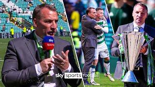 Brendan Rodgers reacts to Celtic lifting the SPFL Trophy for a fourth straight season! 