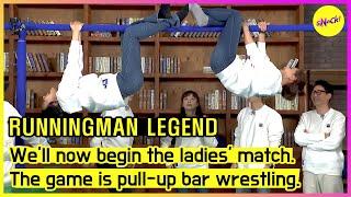 [RUNNINGMAN] We'll now begin the ladies' match. The game is pull-up bar wrestling. (ENGSUB)