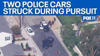 Police chase: Suspect vehicle allegedly strikes 2 police cars before surrendering in Culver City