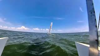 Jamie absolutely flying past us at Redfish Reach 2024 on his Nacra Inter 20!