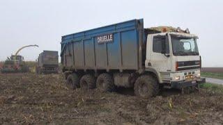 Maïs 2012 | Extreme wet harvest | Modderen met Ginaf 8x8 en 6x6 en JD 7550 met dubbellucht | Druelle