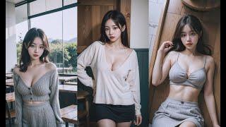 [4k AI 룩북] 고요한 카페의 분위기 있는 그녀/a woman in a quiet cafe LOOKBOOK