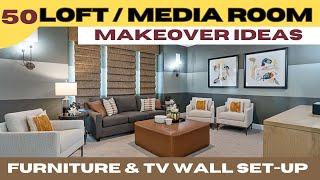 LOFT MEDIA ROOM Makeover Ideas | MEDIA Room Furniture , TV Wall Ideas | LOFT Makeover Ideas