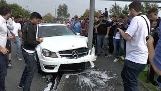 Mercedes C63 AMG - CRASH & REACTION at Gumball Meet!!